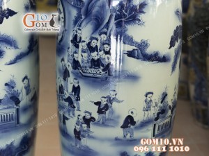 Đôi lộc bình men lam vẽ Bách Nhi Bách Phúc, cao 1m4