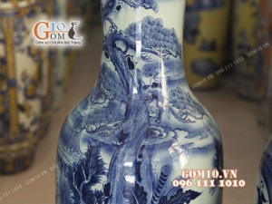 Đôi lộc bình men lam vẽ Bách Nhi Bách Phúc, cao 1m4