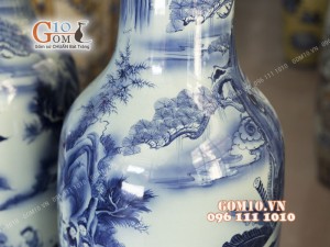Đôi lộc bình men lam vẽ Bách Nhi Bách Phúc, cao 1m4