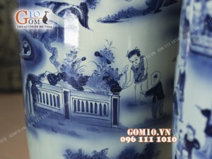Đôi lộc bình men lam vẽ Bách Nhi Bách Phúc, cao 1m4