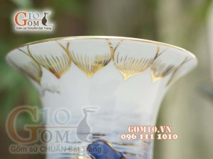 Đôi lộc bình men lam vẽ Kim Kê Đại Cát cao 50cm - vẽ vàng