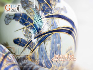 Đôi lộc bình men lam vẽ Kim Kê Đại Cát cao 50cm - vẽ vàng