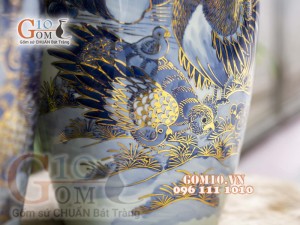 Đôi lộc bình men lam vẽ Kim Kê Đại Cát cao 50cm - vẽ vàng