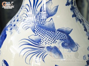 Đôi lộc bình men lam vẽ Phúc Đức Trường Thọ, cao 1m40