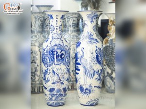 Đôi lộc bình men lam vẽ Phúc Đức Trường Thọ, cao 1m40