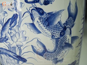 Đôi lộc bình men lam vẽ Phúc Đức Trường Thọ, cao 1m40