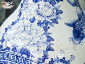 Đôi lộc bình men lam vẽ Phúc Đức Trường Thọ, cao 1m40