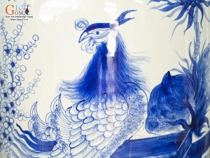 Đôi lộc bình men lam vẽ Phúc Đức Trường Thọ, cao 1m40