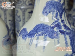 Đôi lộc bình men lam vẽ tam đa Phúc Lộc Thọ, cao 1m75