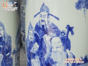 Đôi lộc bình men lam vẽ tam đa Phúc Lộc Thọ, cao 1m75