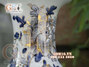 Đôi lộc bình men lam vẽ Trĩ Đào cao 60cm - vẽ vàng