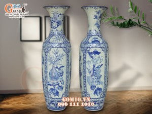 Đôi lộc bình men lam vẽ Tứ Quý Cổ Đồ Bình An, cao 1m75 ( Hàng vẽ kĩ )