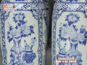 Đôi lộc bình men lam vẽ Tứ Quý Cổ Đồ Bình An, cao 1m75 ( Hàng vẽ kĩ )