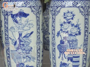 Đôi lộc bình men lam vẽ Tứ Quý Cổ Đồ Bình An, cao 1m75 ( Hàng vẽ kĩ )