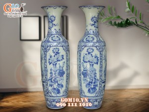 Đôi lộc bình men lam vẽ Tứ Quý Cổ Đồ Bình An, cao 1m75 ( Hàng vẽ kĩ )