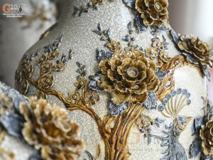 Đôi lộc bình men màu đắp nổi Công Đào kênh, cao 1m60