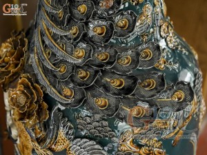 Đôi lộc bình men màu đắp nổi Đức Phúc kênh, nền vàng cao 1m6