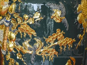 Đôi lộc bình men màu đắp nổi Phúc Đức kênh Dát Vàng, cao 1m60 