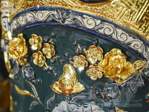 Đôi lộc bình men màu đắp nổi Phúc Đức kênh Dát Vàng, cao 1m60 