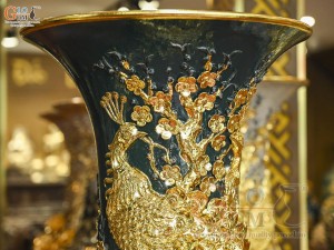 Đôi lộc bình men màu đắp nổi Phúc Đức kênh Dát Vàng, cao 1m60 