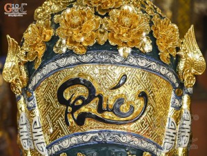 Đôi lộc bình men màu đắp nổi Phúc Đức kênh Dát Vàng, cao 1m60 