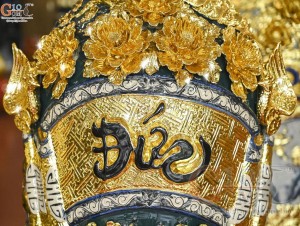 Đôi lộc bình men màu đắp nổi Phúc Đức kênh Dát Vàng, cao 1m60 