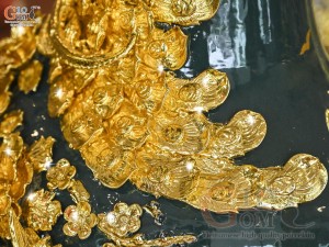 Đôi lộc bình men màu đắp nổi Phúc Đức kênh Dát Vàng, cao 1m60 