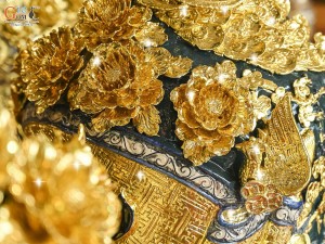 Đôi lộc bình men màu đắp nổi Phúc Đức kênh Dát Vàng, cao 1m60 