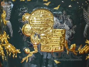 Đôi lộc bình men màu đắp nổi Phúc Đức kênh Dát Vàng, cao 1m60 