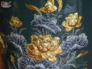 Đôi lộc bình men màu đắp nổi Phúc Đức kênh Dát Vàng, cao 1m60 