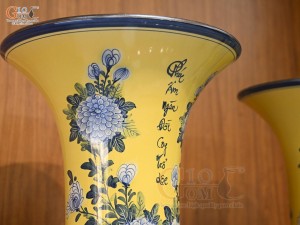 Đôi lộc bình men màu họa tiết Phúc Đức Trường Thọ nền vàng, cao 1m75