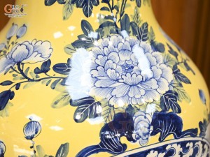 Đôi lộc bình men màu họa tiết Phúc Đức Trường Thọ nền vàng, cao 1m75