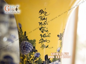 Đôi lộc bình men màu nền vàng, vẽ Phúc Đức – Hàng vẽ kĩ , Cao 1m2