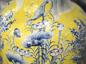 Đôi lộc bình men màu vẽ Chép Sen - Phúc Lộc, cao 80cm