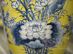 Đôi lộc bình men màu vẽ Chép Sen - Phúc Lộc, cao 80cm