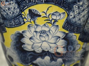 Đôi lộc bình men màu vẽ Chép Sen - Phúc Lộc, cao 80cm