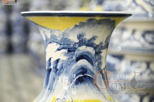 Đôi lộc bình men màu vẽ Chép Sen - Phúc Lộc, cao 80cm