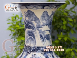 Đôi lộc bình men màu vẽ Lý Ngư Vọng Nguyệt, cao 1m