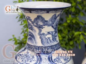 Đôi lộc bình men màu vẽ Lý Ngư Vọng Nguyệt, cao 80cm