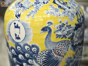 Đôi lộc bình men màu vẽ Phú Quý Trường Xuân nền vàng, cao 70cm