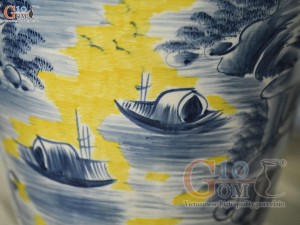 Đôi lộc bình men màu vẽ Phú Quý Trường Xuân nền vàng, cao 70cm