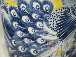 Đôi lộc bình men màu vẽ Phú Quý Trường Xuân nền vàng, cao 70cm