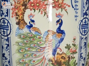 Đôi lộc bình vẽ tứ cảnh men màu, hàng vẽ kĩ 155cm (cả chân kê)