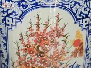 Đôi lộc bình vẽ tứ cảnh men màu, hàng vẽ kĩ 155cm (cả chân kê)