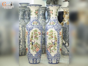 Đôi lộc bình vẽ tứ cảnh men màu, hàng vẽ kĩ 155cm (cả chân kê)