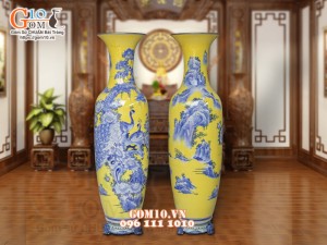 Đôi lộc bình men màu vẽ Tùng Công, cao 1m55