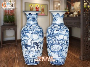 Đôi lộc bình men màu vẽ Tùng Hươu, cao 90cm