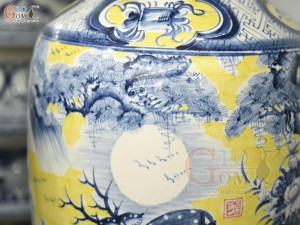 Đôi lộc bình men màu vẽ Tùng Lộc nền vàng, cao 80cm