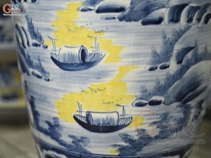 Đôi lộc bình men màu vẽ Tùng Lộc nền vàng, cao 80cm