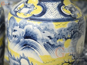 Đôi lộc bình men màu vẽ Tùng Lộc nền vàng, cao 80cm